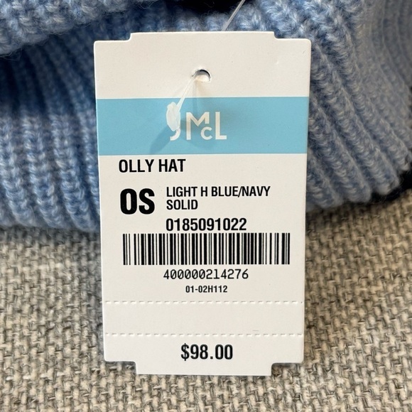 NWT J. McLaughlin 100% Cashmere Olly Hat Beanie In Light Blue Navy